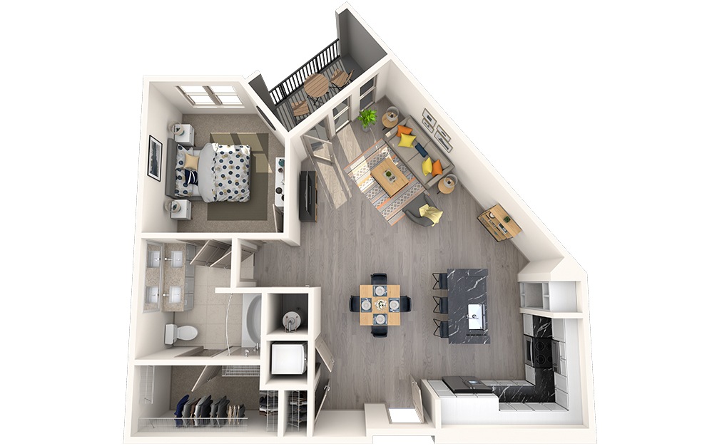 A1F - 1 bedroom floorplan layout with 1 bathroom and 866 square feet