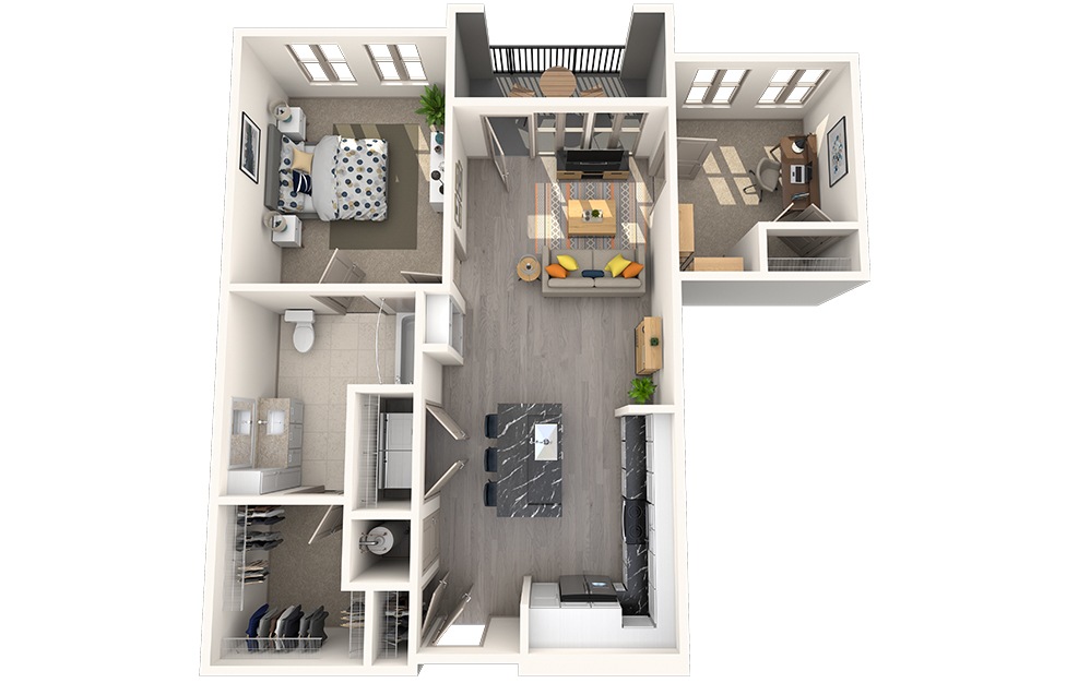 A1H - 1 bedroom floorplan layout with 1 bathroom and 873 square feet